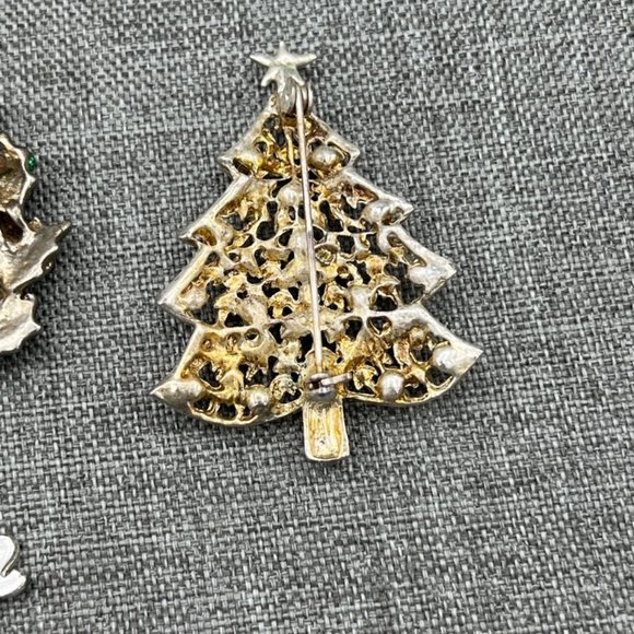 6 Festive Enamel & Rhinestone Christmas Tree Wreath Brooch Pin - Picture 12 of 15